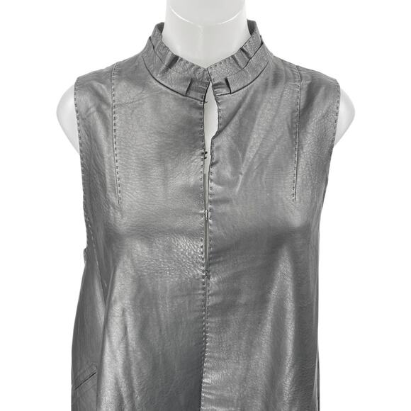 Odbo Women's Black Faux Vegan Leather Sleeveless High Neck Tunic Tank Top Size S - Picture 3 of 4